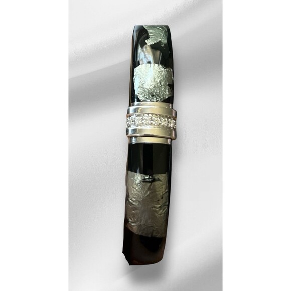 SOHO SLVR Bangle Earrings Diamond 14 CT White Gold Leaf Enamel Sterling Italy - Picture 3 of 7